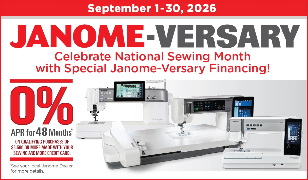 Flyer for Janome-versary throughout September 2026.