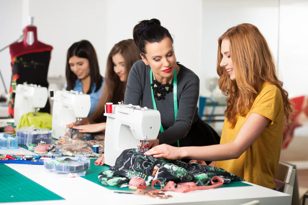 Sewing teacher and students